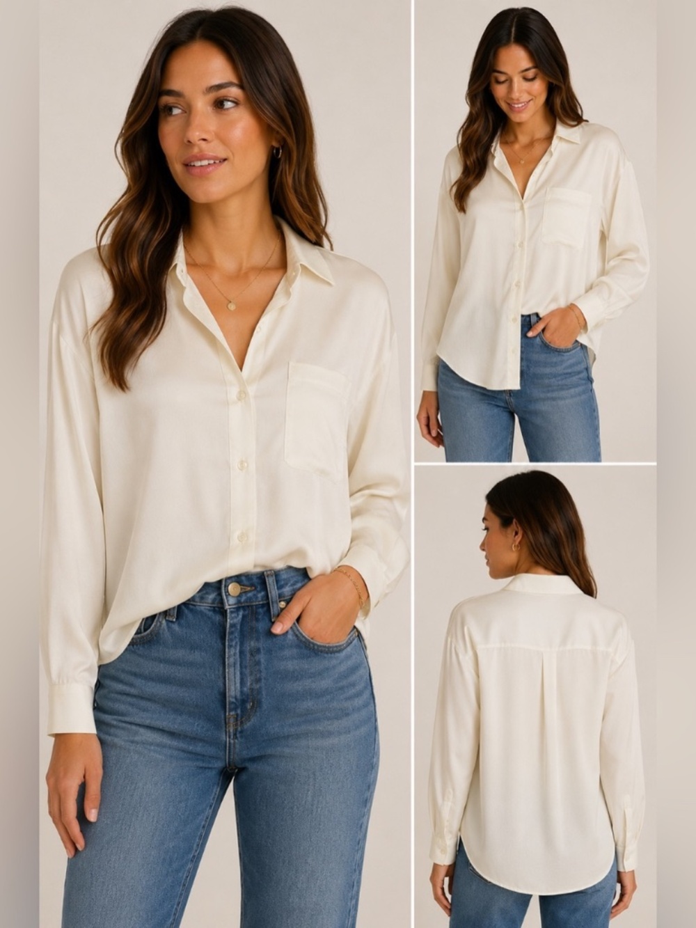 Blu Pepper Ivory Oversized Button Front Blouse size Small